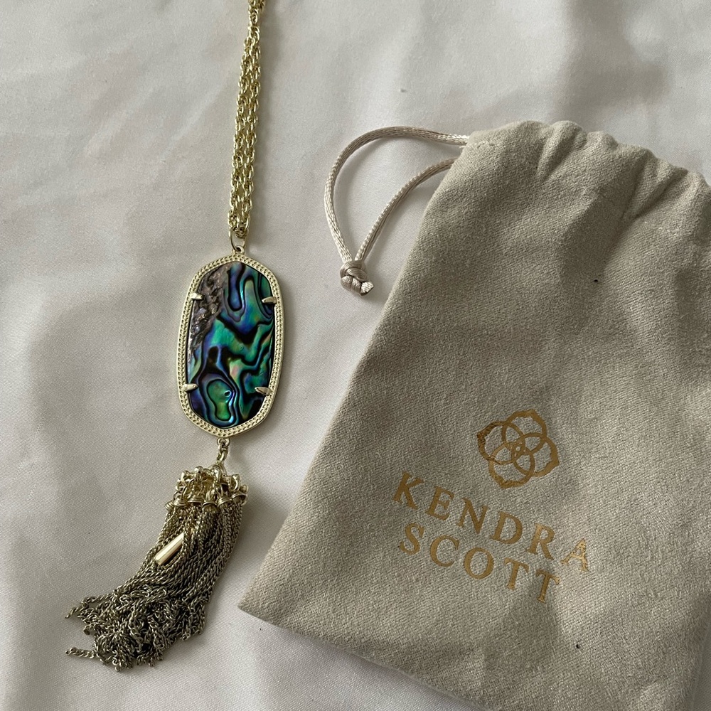 Kendra Scott Rayne Gold Long Pendant Necklace in Abalone